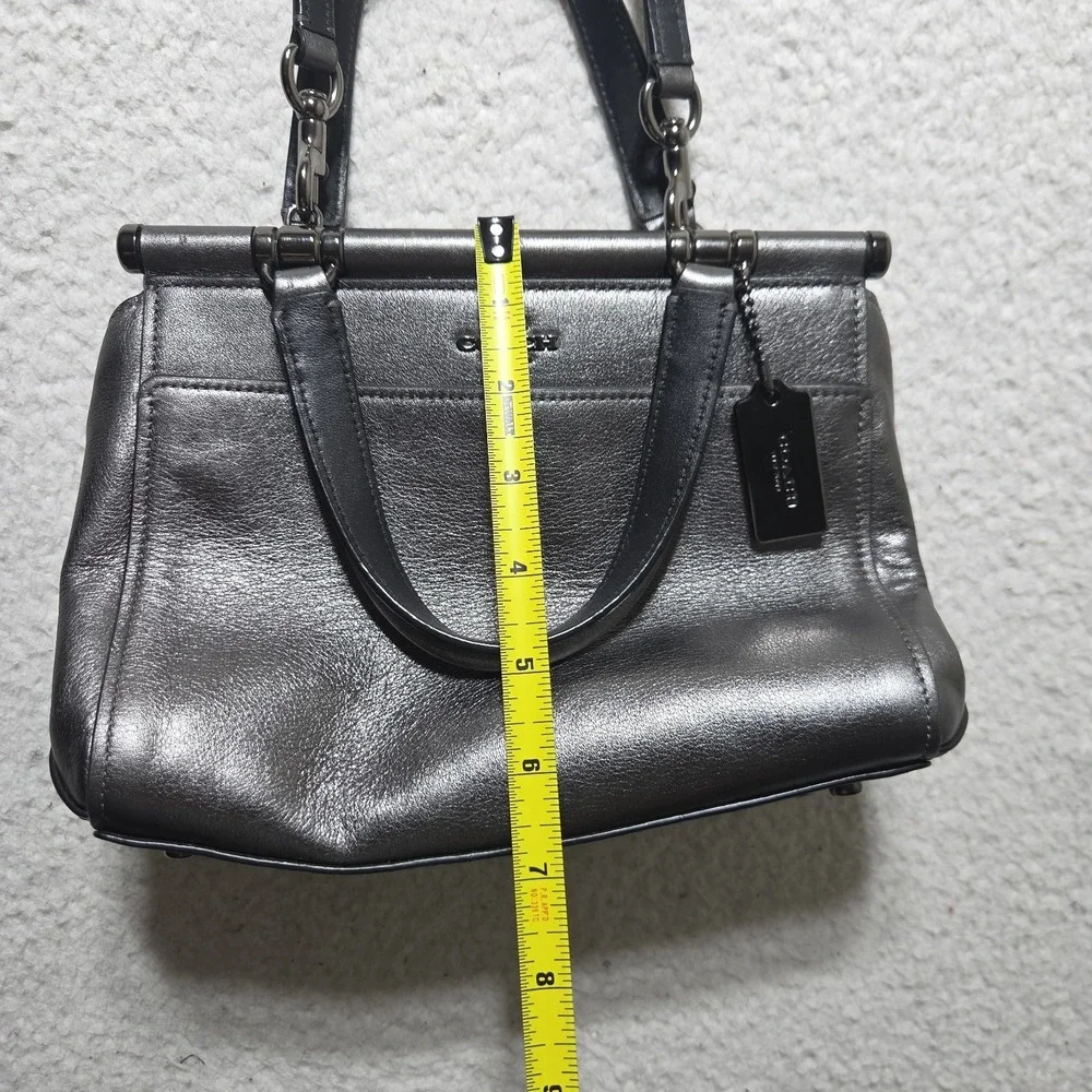 COACH F1857 Crossgrain Metallic Leather Mini Bennett Satchel Metallic Gunmetal